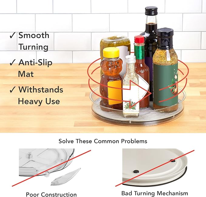 Spectrum Medium Lazy Susan Organizer 9.5 in for Cabinet Refrigerator Pantry Table Rotating Kitchen Storage Spice Rack Fridge Organization, Oyster Gray Spinning Turntable for Sauces Jams Condiments - Image 3