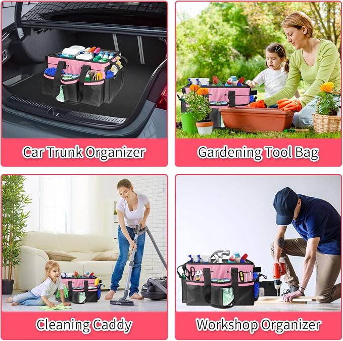 Boczif Cleaning Caddy Bag Wearable,Cleaning Caddy Supplies Organizer(Pink) | with Handle, Shoulder Straps & Detachable Divide, Cleaning Tool Organizers Tote Bag for Cleaners & Housekeepers - Image 7