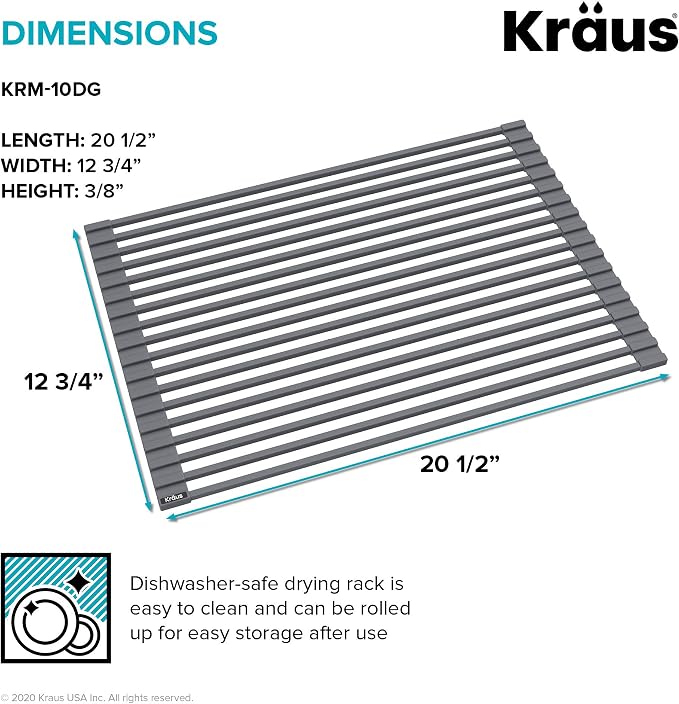 Kraus Multipurpose Over-Sink Roll-Up Dish Drying Rack, Colander and Trivet in Dark Grey, KRM-10DG - Image 6