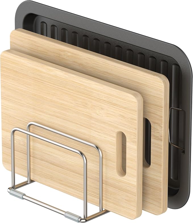 Cutting Board Holder Stand, Chopping Board Storage Rack, Cutting Board Organizer, 304 Stainless Steel Chopping Board Holder, Cookie Sheets Organizer 1.0+1.2 Inch Width Slots(Large) by KORRTFID