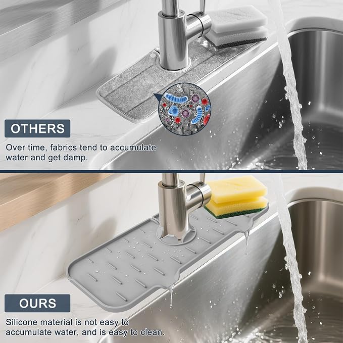 Kitchen Sink Splash Guard - Silicone Faucet Mat for Kitchen Sink Light Gray | Water catcher mat, Sink drain pad behind faucet, Sink rubber mat around faucet guard & draining mat, bathroom sink protector - Image 4