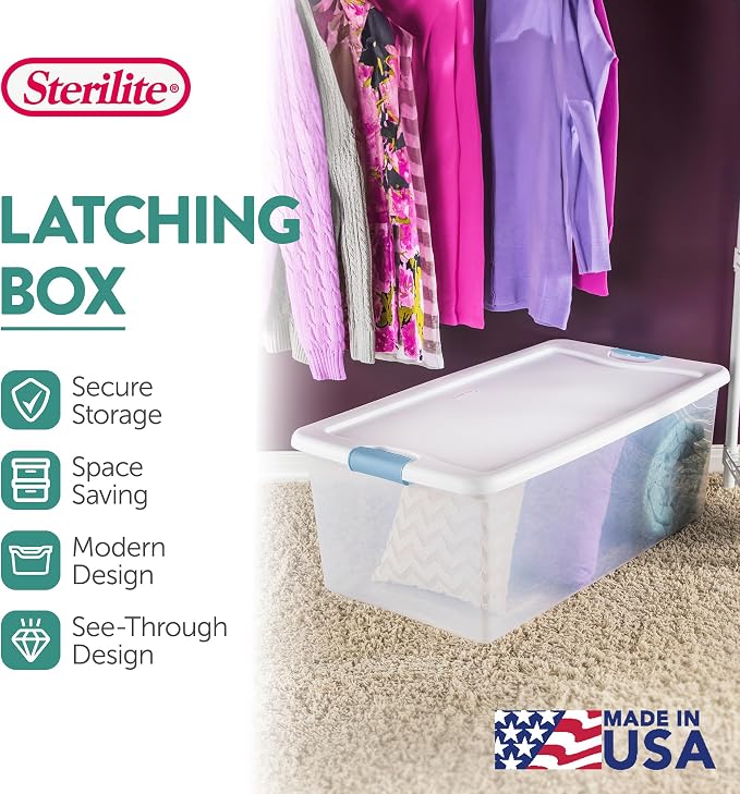 Sterilite Latching Box with Lids for Home and Office, 106 Quart, 12-Pack | Heavy-Duty and Stackable Plastic Containers with Latches for Closet, Cabinet, Bedroom, Bathroom and Dorm Room Organization - Image 3