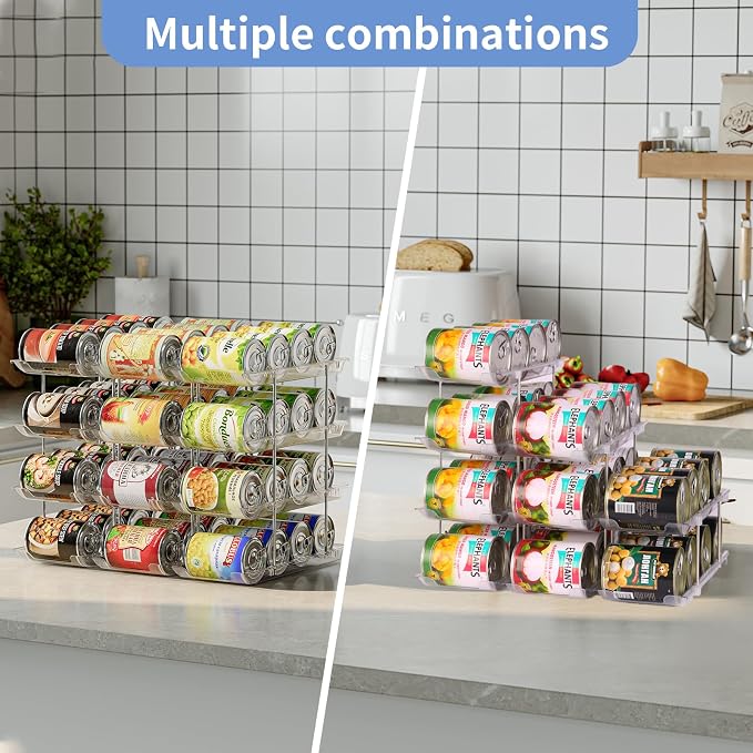 Jsyrjing Can Organizer for Pantry, 2-Tier Canned Goods Organizer 2 Pack | Automatic Rolling, Modular Flexible Combination, Extra-thick Clear Material, Cabinet Pantry Fridge Countertop Storage - Image 6