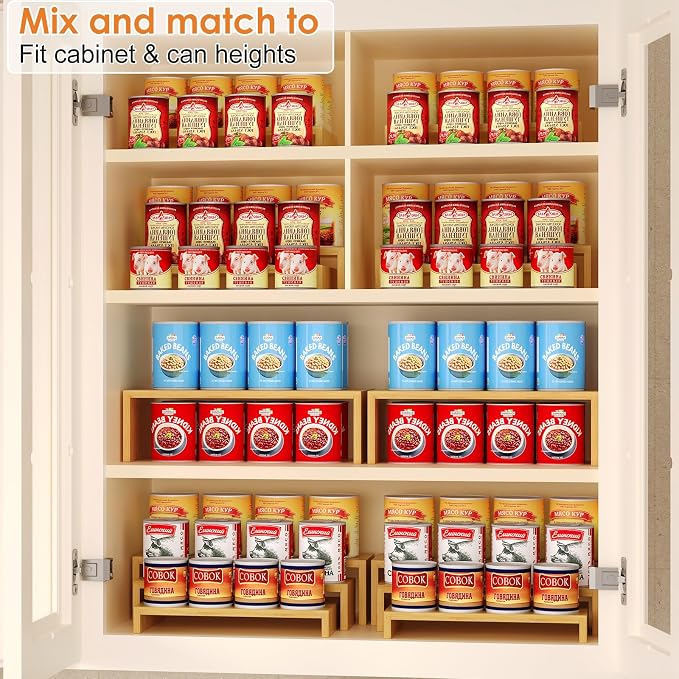 2 Sets DIY Bamboo Can Organizer for Pantry, 3-Tier 6-Piece Can Display Rack | DIY Adjustable Can Display Rack, Soda Can Organizer Holds Up to 31 Cans, Canned Goods Storage Holder for Pantry & Countertop - Image 2
