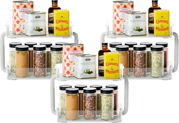 madesmart Tiered Spice Organizer, 8 Jars for Kitchen Essentials, Vertical Storage for Salt, Pepper, Cayenne, Soft-Grip Lining, Dual Handles, Grey (Pack of 3) by madesmart%C2%AE