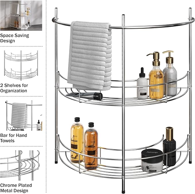 Lavish Home Pedestal Sink Organizer, Silver, 21.25” x 11” x 23.25” | Compact Under the Sink Rack with 2 Storage Shelves and Towel Holder, Space Saving Bathroom Storage - Image 3
