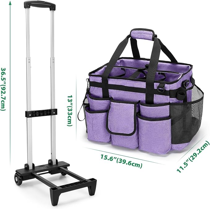 LoDrid Professional Rolling Cleaning Bag with Detachable Trolley, Purple | Portable Cleaning Cart with Shoulder Strap for Housekeepers, Patent Design - Image 6