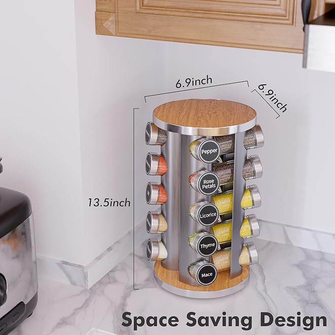 Revolving Spice Rack Set with 20 Spice Jars, Kitchen Spice Tower Organizer for Countertop or Cabinet -- Carousel Storage Includes 386 Spice Labels -- Desktop Rotating Seasoning Organizer - Image 4
