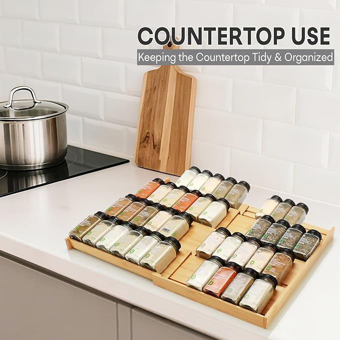 Bamboo Spice Drawer Organizer, 4-Tier Spice Rack for Cabinet | 12"-23" Expandable,No Assembly,Seasoning Storage Insert,(Need 3.1” Deep Drawer) Spice Organizer for Drawer,Jars Not Included - Image 7