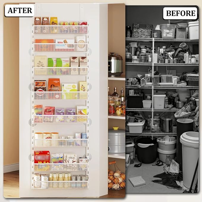 8-Tier Over the Door Pantry Organizer with Adjustable Baskets | Over the Door Spice Rack, Wall-Mounted or Hanging Shelves for Kitchen, Laundry Room, Bathroom(Black,19.3"W x 5.2"D x 72.6"H) - Image 7