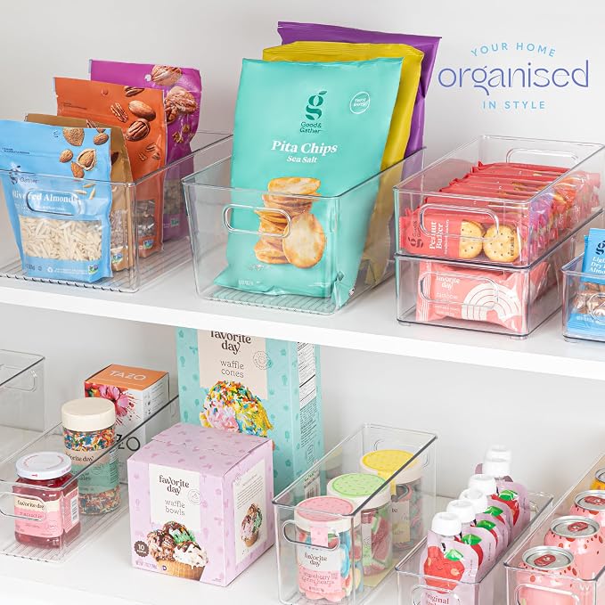 Plastic Food Storage 8 Pack Clear Container Bin with Handles for Organizing Kitchen, Pantry, Refrigerator, Freezer, Pantry, Cabinet, Closet, Bathroom. 10”x7.5”x5.3” - Image 7