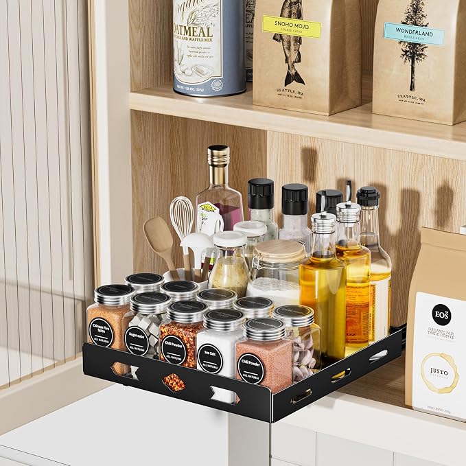 BOIVSHI Spice Rack for Cabinet, 10.5" Wx10.5 Dx2.8 H | 1 Tier Spice Racks for Inside Cabinets, Metal Cabinet Spice Organizer for Kirchen, Pantry, Easy to Assemble, Black - Image 4