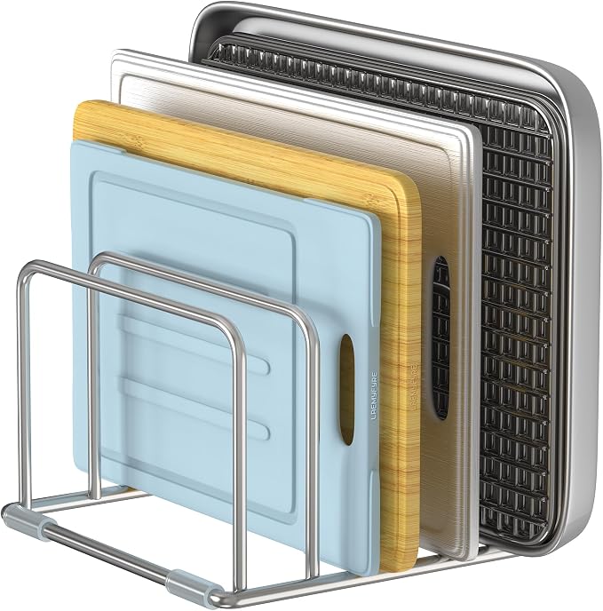 Cutting Board Holder Stand, Chopping Board Organizer Rack with 304 Stainless Steel, Cookie Sheet Storage Organizer, 1.0 & 1.2 Inch Wide Slots (1 Pack) - Image 8