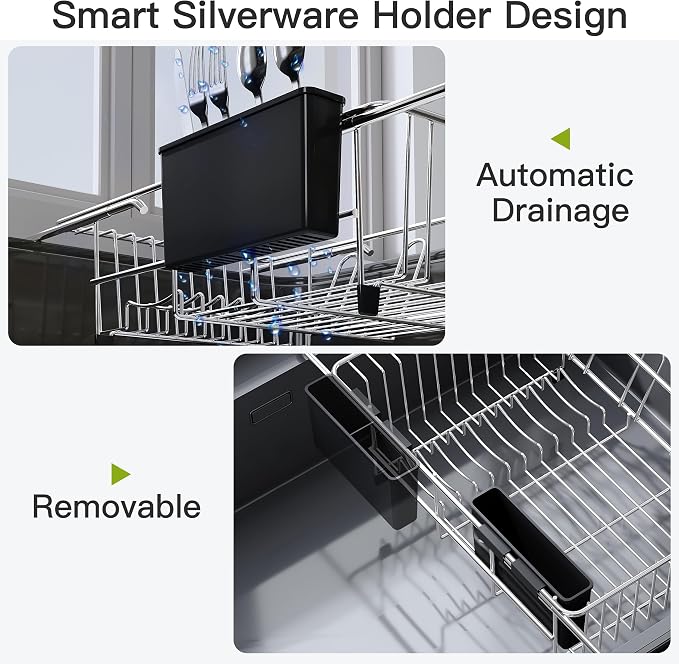 JASIWAY Dish Drying Rack in Sink, Dish Drainer with Cup and Utensil Holder | Over The Sink Expandable Stainless Steel Strainer Dryer Rack for Small Kitchen, Counter Space Saving, Fast Drain, Rustproof - Image 9