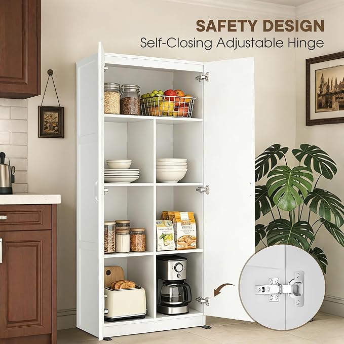 DUMOS Tall Storage Cabinet with Doors and Shelves, Kitchen Pantry Cabinet | 71'' Wood Storage Freestanding Wooden Cabinets for Bedroom, Pantry, Home Office, Dining Room & Living Room, White - Image 8
