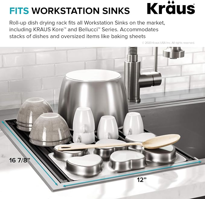 KRAUS Multipurpose Workstation Sink Roll-Up Dish Drying Rack, Colander and Trivet in Aqua, KRM-11AQ - Image 4