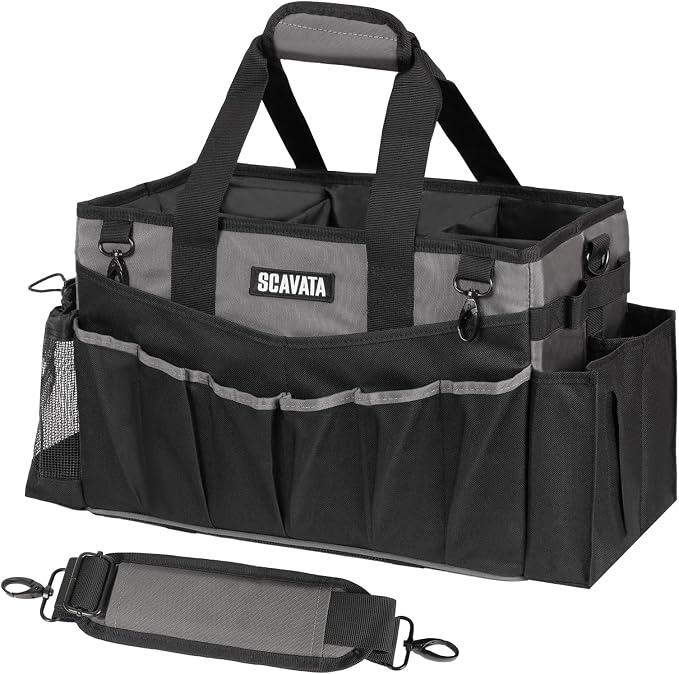SCAVATA Wearable Cleaning Caddy Bag, Cleaning Caddy Supplies Organizer with Handle & Shoulder Straps for Housekeepers, Under Sink & Car Cleaning Tool Organizers with 4 Foldable Divider (DarkGrey) by Tidyyourlife