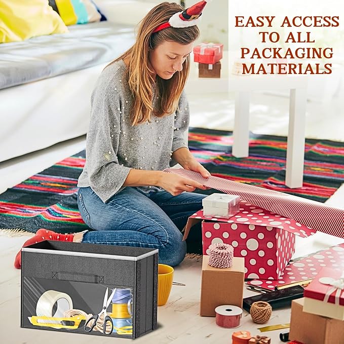 Over Door Wrapping Paper Organizer Storage with 3 Removable Drawers & Side Pockets – Dual Use Design with Elastic Straps – Christmas Gift Wrap Storage for Ribbons, Bows, Ornament and Other Tools 1Pack - Image 2