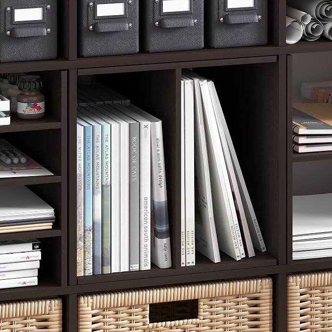 Furinno Cubicle H-Shelf Cube Insert, 2-Tier Cube Organizer, Dark Oak | 12.9W x 12.9H, Shelf Accessory, Fits into Furinno Triple Thick Cubes, IKEA Kallax, for Organizers and Storage - Image 7