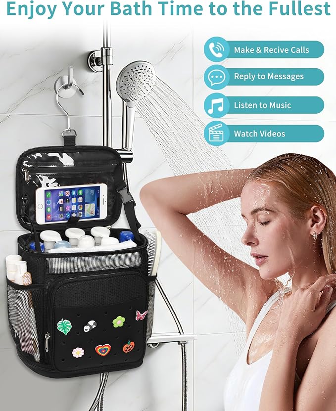 Shower Caddy Portable, Hanging Shower Caddy for College Dorm Room Essentials, Mesh Shower Bag with DIY Decoration Charms, Large Capacity Toiletry Bag for Gym, Swiming, Camping, Bathroom, Beach, Travel - Image 3