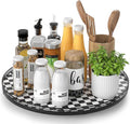 AMH 16-Inch Black and White Checkerboard Lazy Susan Decorative Tray | Smooth rotating oak tray with walnut finish for dining tables, kitchen counters, pantries and cabinet storage. by AMH