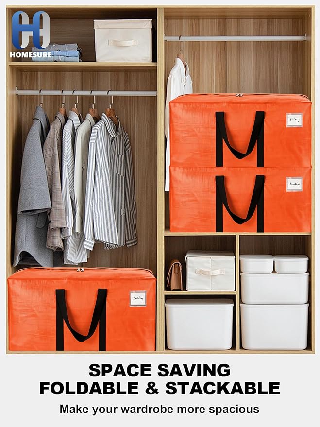 HOMESURE Supports 200lbs Heavy Duty Moving Bags - Strong Zipper & Wrap-Around Handles - Water-Resistant Storage Totes, Durable Alternative to Moving Boxes - 40 Pack - Orange - Image 6