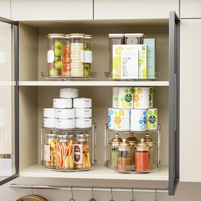 SUOXING 2 Pack Rotating Small Lazy Susan Turntable for Cabinet,9.5 Inch Clear Acrylic Spice Rack,Turntable Organizer for Refrigerator,Kitchen,Pantry and Vanity Makeup,Bathroom Countertop Organizer - Image 5
