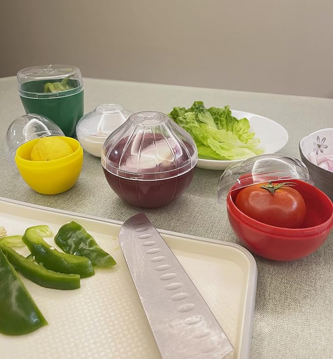 Fruit and Vegetable Shaped Savers Storage Containers for Fridge Vegetable | Magicaleast Onion Tomato Lemon Green Pepper and Garlic Containers - Image 5