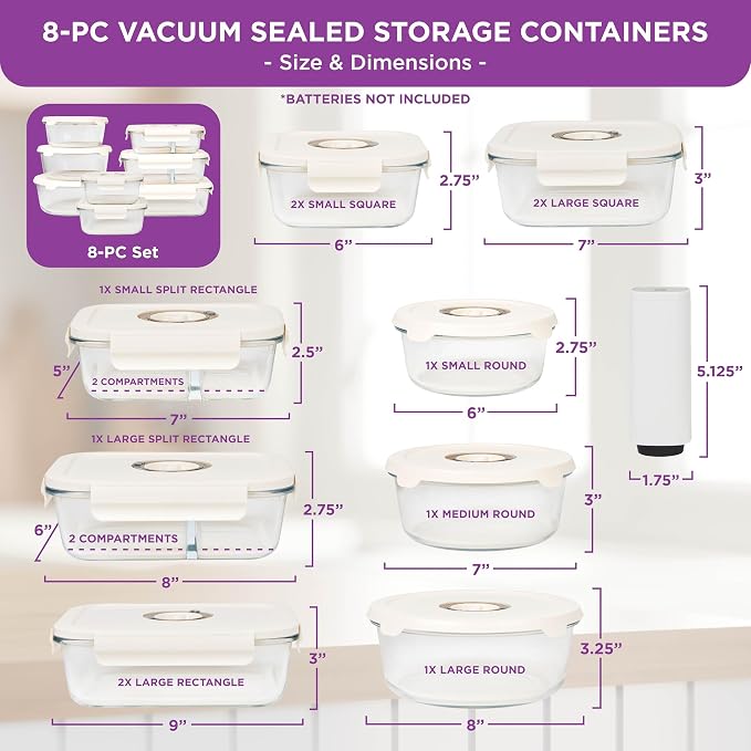 HOLDN’ STORAGE Food Storage Containers With Vacuum Sealing, Set of 8 | Glass Containers, One Electronic Pump, Keep Food Fresh Longer, BPA-Free Glass, Leak-Proof, Ideal for Meal Prep, Marinating - Image 4