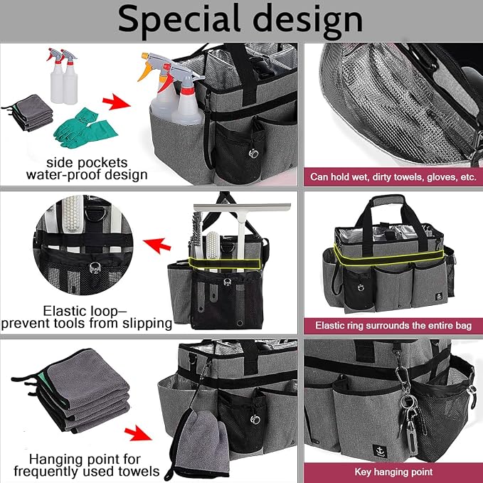 Large Cleaning Caddy Bag Built-in hard plastic sheet Aluminum foil lining | Waterproof nylon, aluminum foil lining, detachable dividers, dual straps for housekeepers - Image 3