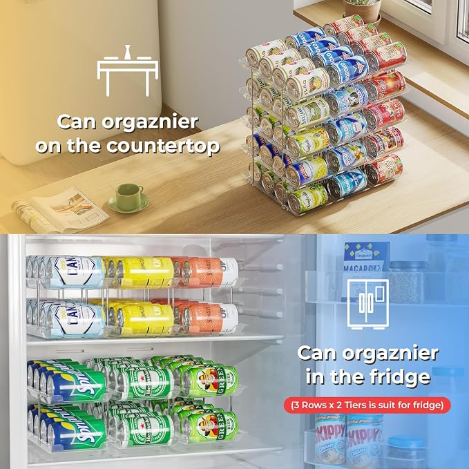 Can Organizer for Pantry Stackable 5 Tiers Can Storage Organizer Pantry Soda Can Organizer for Fridge 60 Cans Rack Automatic Rolling Canned Food Organizer for Refrigerator Kitchen Clear - Image 5