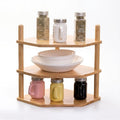 3-Tier Bamboo Corner Shelf, Kitchen Countertop Storage Organizer, Cabinet Plate Rack for Pantry Organization, Bathroom, Desktop, 9.4 x 9.4 x 11.4 Inch by WooFawn