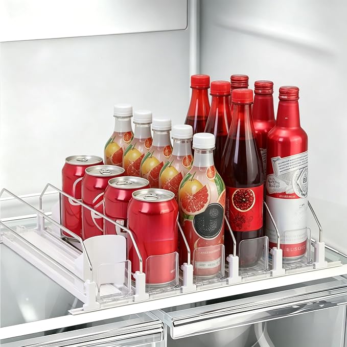 Drink Organizer for Fridge,5 Row Self-Pushing Soda Can Organizer for Refrigerator, Adjustable Can Dispenser for Fridge, Fits 12oz, 16oz & 20oz Cans, Holds Up to 25 Cans by Unknown