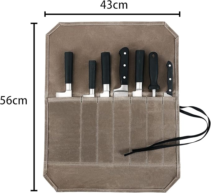 HERSENT Chef’s Knife Roll Case, Waxed Canvas Cutlery Knives Holders Protectors, Home Kitchen Cooking Tools And Utensils Wrap Bag Wallet, Multi-Purpose Brush Roll Bag, Travel Tool Roll Pouch - Image 4