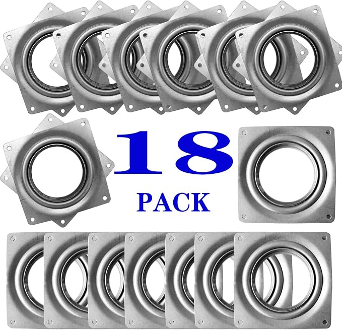 18Pack Lazy Susan Hardware, 4-inch Lazy Susan Hardware Square for Crafts, 300lbs Capacity Zinc Plated Steel Swivel Bearing for Turntable, Serving Trays, Kitchen Storage Racks, Rotating Bearing Plate | Lazy Susan Hardware Base for Serving Trays Kitchen ... by Evadow