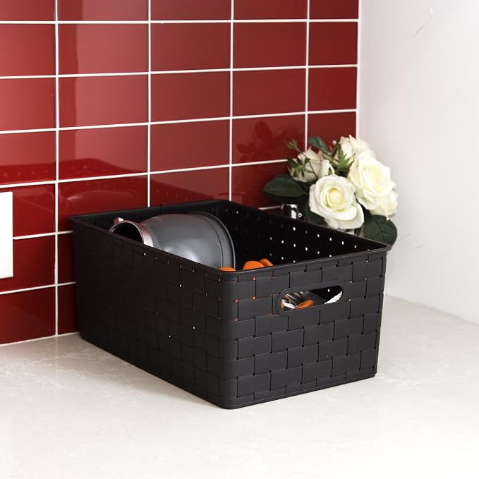 BINO | Plastic Basket, Large - Black | 3 Pack | THE STABLE COLLECTION | Multi-Use Storage Basket | Rectangular Cabinet Organizer | Home & Office Storage Organizer | Baskets for Bathroom Organizing - Image 3