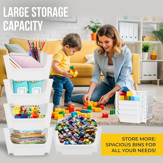 Skywin Stackable Storage Bins Open Front for Pantry Storage, 4 Pack - White | Sturdy Plastic, Easy Stacking, Breathable & Open Front Design, Pantry Storage for Snacks, Toiletries, and Small Essentials - Image 4