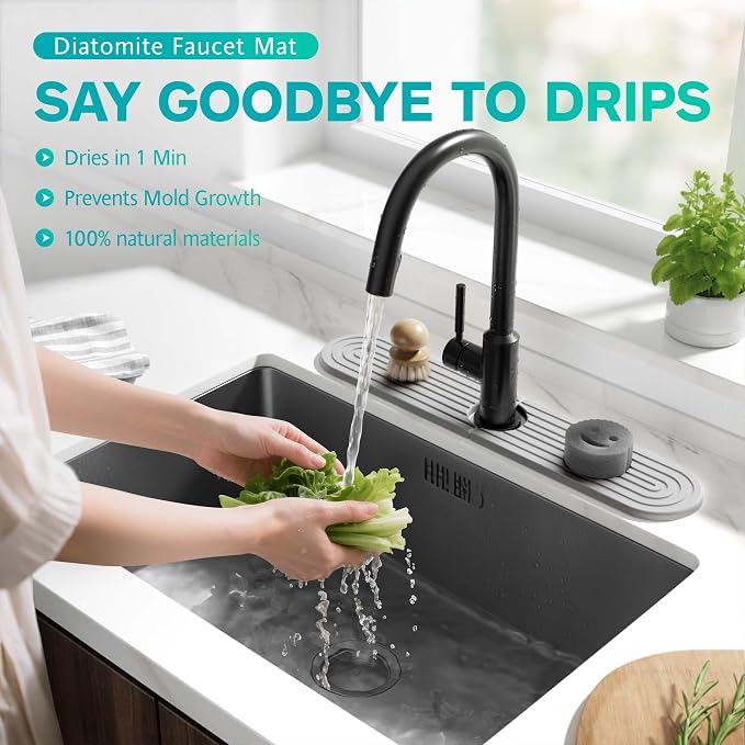 Stone Faucet Mat for Kitchen Sink – Diatomite Fast-Drying Stone Tray, Faucet Mat Sink Splash Guard, Decorative Sink Protector for Kitchen Bathroom Counter (Grey, 20''x3.9'') - Image 5