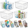 MOONEDGE 10 Pack Clear Plastic Storage Organizer Bins, 4 Large & 6 Narrow | Under-Sink Storage Containers, Kitchen, Pantry, Bathroom, Cabinet Organization, Clear Bins for Organizing, Deep Narrow Bins by MOONEDGE