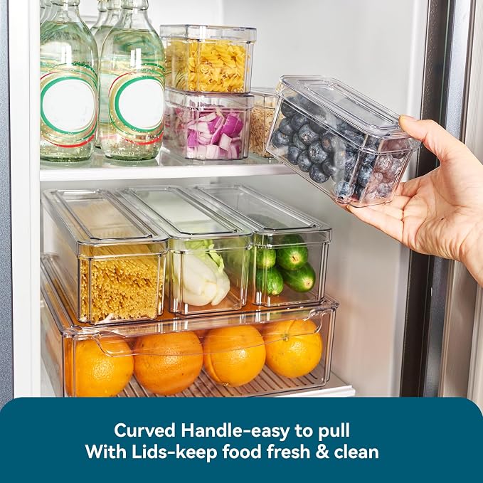 10 Pack Fridge Organizers and Storage, Clear Fridge Organizer Stackable | Fridge Organizer Bins with Lids, Refrigerator Storage Containers for Kitchen, Food, Cabinets, Fruits, Vegetables - Image 3