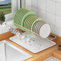 Dish Rack with Drip Tray, Stainless Steel 3-Tier Collapsible Drainer Dish Drying Rack for Kitchen Counter, Sink, Countertop,Cutlery, Dishes Utensils Flatware Holder Set, Reversible Cup Draining Rack by TABABAO