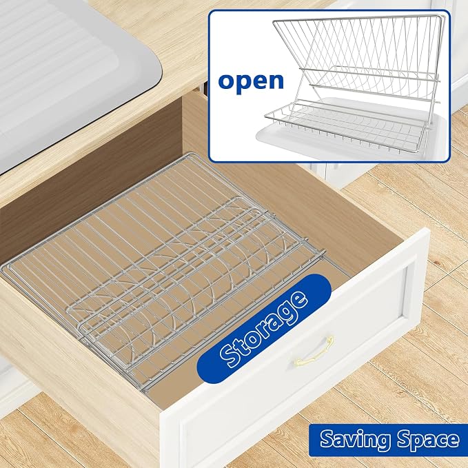 Stainless Steel Foldable Dish Drying Rack, 2 Tier Collapsible Kitchen Rack for Counter, Large Capacity Expandable Dish Drainer Rust Proof - Image 8