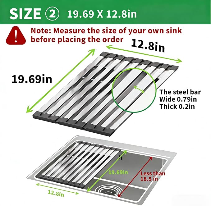 Over the Sink Kitchen Dish Drying Rack Organizer | Stainless Steel Collapsible Non-Slip Space-Saving [19.69*12.8IN] - Rust-Resistant Heat-Resistant Sturdy - Easy to Clean - Image 3