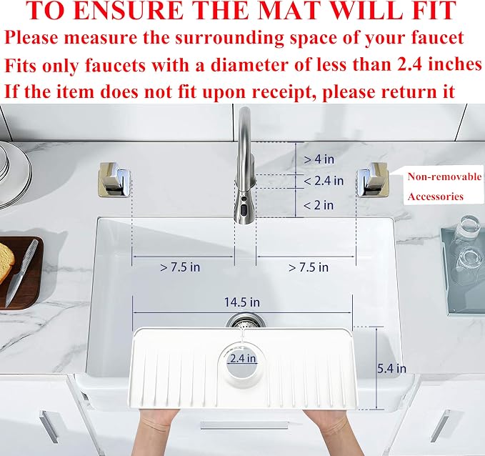 YATOISUR Sink Splash Guard 14.4” x 5.4” - Sink Faucet Mat with Faucet Water Catcher Mat & Soap Dish & Sponge Holder 3 in 1 - Silicone Faucet Handle Drip Catcher Tray for Kitchen RV & Bar Faucet, White - Image 2