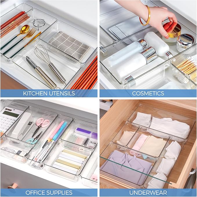 Ravinte 6 Pack Drawer Organizer, 6" x 6" Plastic Storage Bins | Acrylic Tray Design, Non-Slip Pads, For Makeup, Jewelry, Kitchen Utensils, Bathroom, Office Storage - Image 7