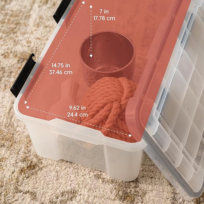 IRIS USA 6-Pack 19 Qt Storage Bins with Gasket Lids, Clear/Black | WeatherPro seal protects shoes, crafts, documents and supplies from dust and moisture - Image 3