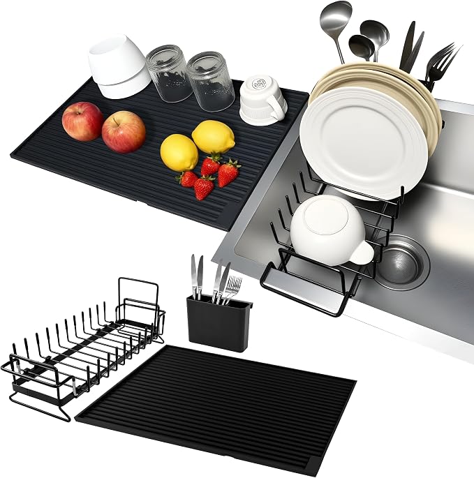 Expandable & Collapsible Dish Drying Rack for Over The Sink and in Sink, Stainless Steel with Silicone Drip Tray, Space Saving Adjustable Dish Rack for Small Kitchen, Apartment & RV - Image 8