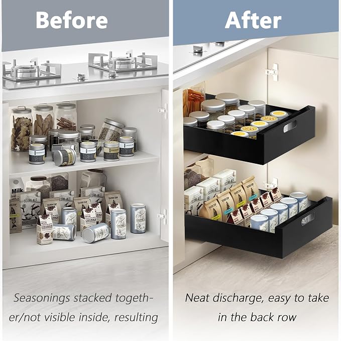 21'' Deep Pull Out Cabinet Organizer, 10'' Wide Sturdy Pull Out Drawers for Face Frame or Frameless Cabinets Adhesive, Slide Out Shelves for Pantry,Kitchen, Bathroom and Living Room - Image 4