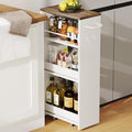 ChooChoo 4-Tier Slim Storage Cart, 7.87 inches Wide Narrow Storage Cabinet with 360° Wheels and 2 Hooks, Space-Saving Organizer for Kitchen, Narrow Places, Dining Room, Walnut+White by ChooChoo