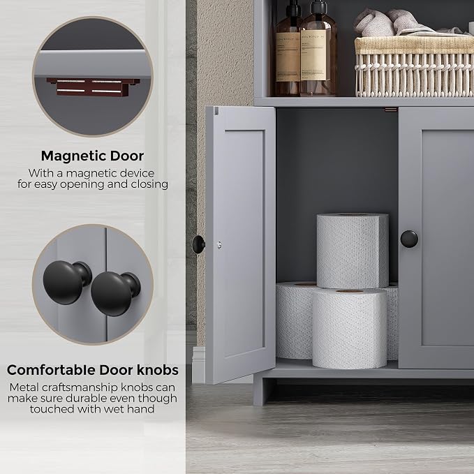 Homhedy Small Bathroom Storage Cabinet, Toilet Paper Storage Cabinet | Bathroom Floor Cabinet with Doors and Shelves, Bathroom Organizers for Small Spaces, 7.9" D x 14.6" W x 31" H, Gray - Image 5